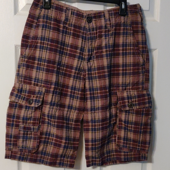Euc Mens Red Camel Plaid Shorts Tan Red 